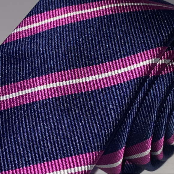 Original Penguin 100% Silk Navy & Purple Stripe Skinny Neck Tie - Picture 2 of 7